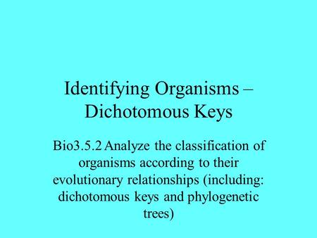 Identifying Organisms – Dichotomous Keys