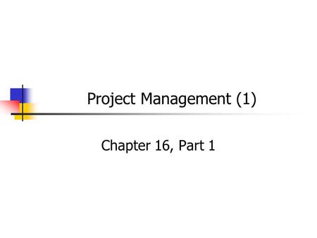 Project Management (1) Chapter 16, Part 1. Overview of Management 326 Operations and Operations Strategy Products, Processes, & Quality Operations Planning.