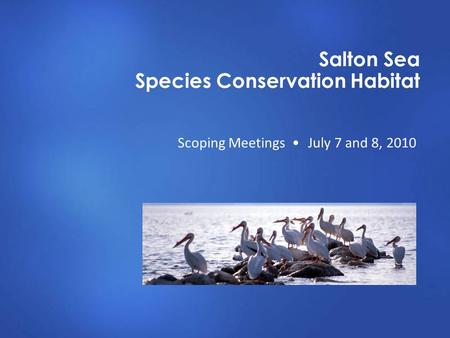 Salton Sea Species Conservation Habitat Scoping Meetings July 7 and 8, 2010.