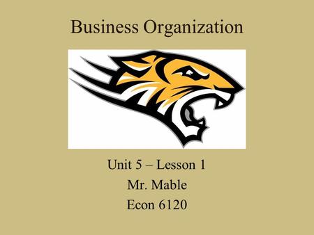 Business Organization Unit 5 – Lesson 1 Mr. Mable Econ 6120.