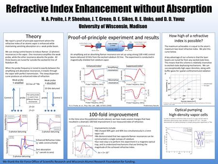 Refractive Index Enhancement without Absorption N. A. Proite, J. P. Sheehan, J. T. Green, D. E. Sikes, B. E. Unks, and D. D. Yavuz University of Wisconsin,