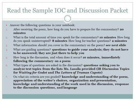 Read the Sample IOC and Discussion Packet