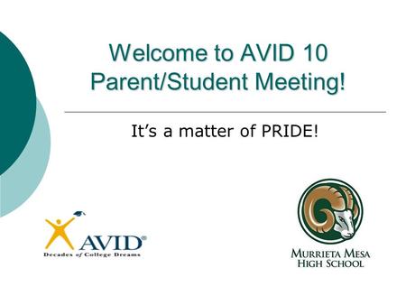 Welcome to AVID 10 Parent/Student Meeting! It’s a matter of PRIDE!