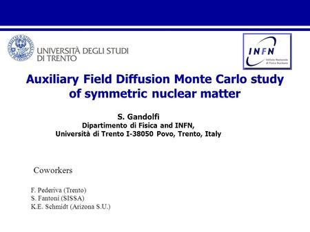 Auxiliary Field Diffusion Monte Carlo study of symmetric nuclear matter S. Gandolfi Dipartimento di Fisica and INFN, Università di Trento I-38050 Povo,