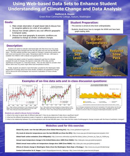 Using Web-based Data Sets to Enhance Student Understanding of Climate Change and Data Analysis Kathryn A. Hoppe Green River Community College, Auburn,