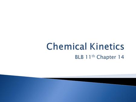 BLB 11 th Chapter 14. 1. Will the reaction occur? Ch. 5, 19 2. How fast will the reaction occur? Ch. 14 3. How far will the reaction proceed? Ch. 15.