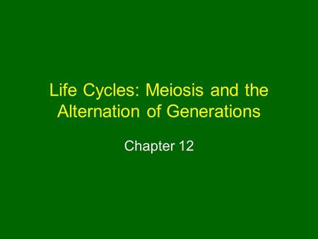 Life Cycles: Meiosis and the Alternation of Generations Chapter 12.