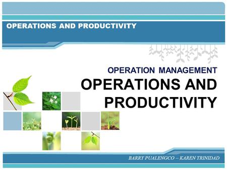 OPERATION MANAGEMENT OPERATIONS AND PRODUCTIVITY