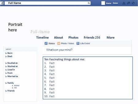 Name Full Name  Born:  Died:  Studied at  Worked at  Lived in  From  Married to  Family  Brother  Son  Friends Portrait here Timeline About.
