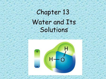 Water and Its Solutions