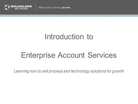 Introduction to Enterprise Account Services Learning how to sell process and technology solutions for growth.