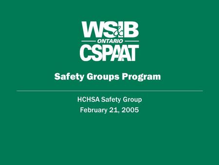 Safety Groups Program HCHSA Safety Group February 21, 2005.