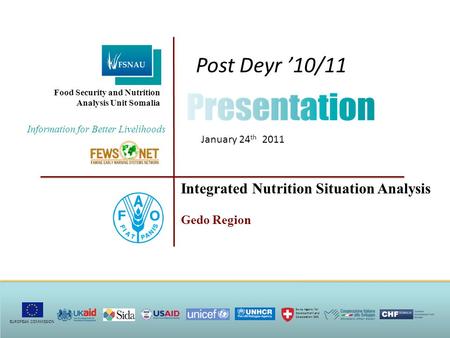 Post Deyr ’10/11 January 24 th 2011 Integrated Nutrition Situation Analysis Gedo Region Information for Better Livelihoods Food Security and Nutrition.