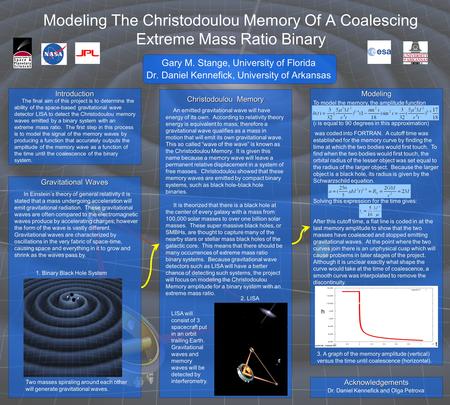 Modeling The Christodoulou Memory Of A Coalescing Extreme Mass Ratio Binary Gary M. Stange, University of Florida Dr. Daniel Kennefick, University of Arkansas.