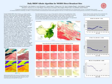 Daily BRDF/Albedo Algorithm for MODIS Direct Broadcast Sites Crystal Schaaf(1), Alan Strahler(1), Curtis Woodcock(1), Yanmin Shuai(1), Jicheng Liu(1),