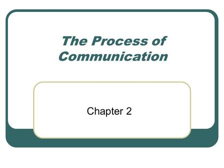 The Process of Communication Chapter 2. COMMUNICATION MODEL SENDER MESSAGE RECEIVER FEEDBACK.