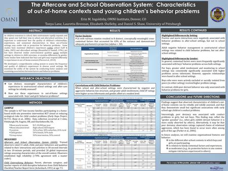 Printed by www.postersession.com The Aftercare and School Observation System: Characteristics of out-of-home contexts and young children’s behavior problems.