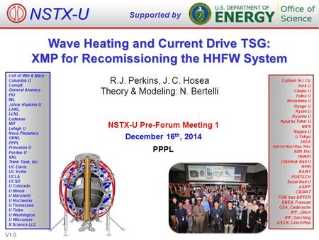 Wave Heating and Current Drive TSG: XMP for Recomissioning the HHFW System R.J. Perkins, J. C. Hosea Theory & Modeling: N. Bertelli NSTX-U Supported by.