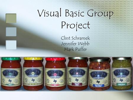 Visual Basic Group Project Clint Schramek Jennifer Webb Mark Puffer.