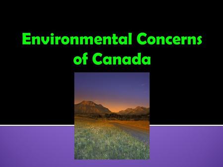  1. Acid Rain  2. Pollution of the Great Lakes  3. Extraction and Use of Natural Resources on the Canadian Shield  4. Timber Industry in Canada.