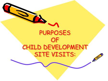 PURPOSES OF CHILD DEVELOPMENT SITE VISITS:. OBSERVE AND PRACTICE WORK PLACE SKILLS.