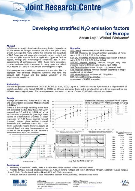 Developing stratified N 2 O emission factors for Europe Adrian Leip 1, Wilfried Winiwarter 2 Abstract N 2 O fluxes from agricultural soils have only limited.