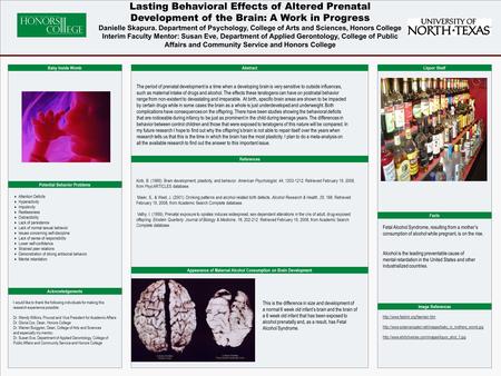 POSTER TEMPLATE BY: www.PosterPresentations.com Lasting Behavioral Effects of Altered Prenatal Development of the Brain: A Work in Progress Danielle Skapura.