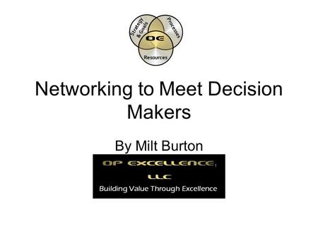 Networking to Meet Decision Makers By Milt Burton.