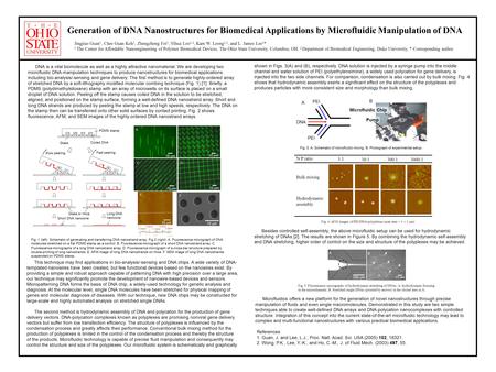 Generation of DNA Nanostructures for Biomedical Applications by Microfluidic Manipulation of DNA Jingjiao Guan 1, Chee Guan Koh 1, Zhengzheng Fei 1, Yihua.