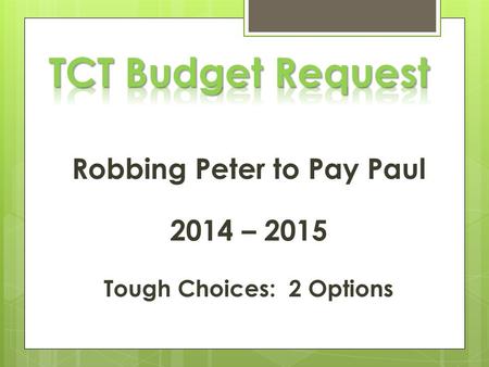 Robbing Peter to Pay Paul 2014 – 2015 Tough Choices: 2 Options.