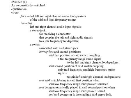 Issue Claim 1 recites, a “first position of said switch coupling a full frequency range audio signal” to the speakers. AI’s product includes a switch.