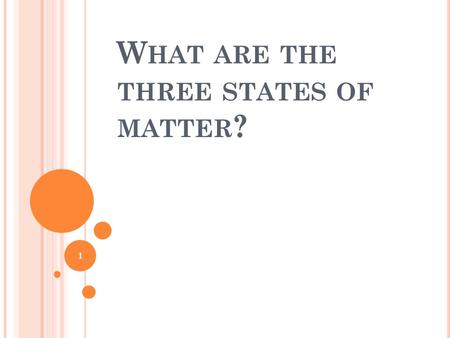 W HAT ARE THE THREE STATES OF MATTER ? 1. Solid Liquid Gas 2.