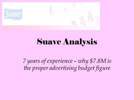 Suave Analysis 7 years of experience – why $7.8M is the proper advertising budget figure.