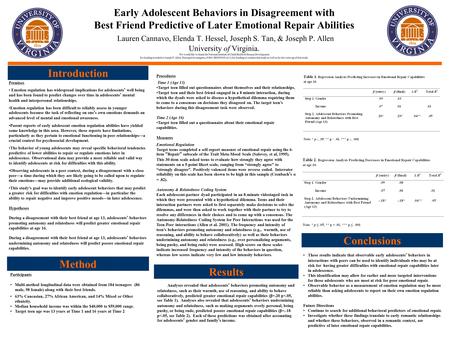 Early Adolescent Behaviors in Disagreement with Best Friend Predictive of Later Emotional Repair Abilities Lauren Cannavo, Elenda T. Hessel, Joseph S.