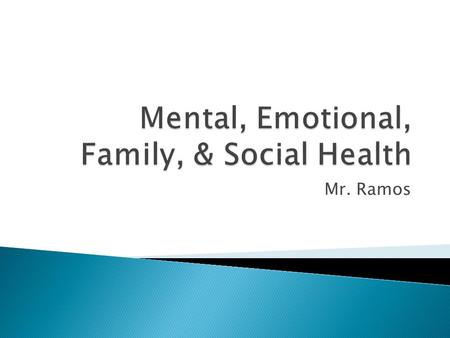 Mr. Ramos.  Objectives: ◦ Distinguish between the three parts of health ◦ Identify the factors that affect health ◦ List the steps to follow to practice.