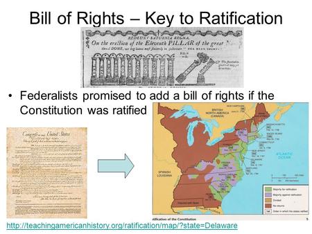 Bill of Rights – Key to Ratification Federalists promised to add a bill of rights if the Constitution was ratified