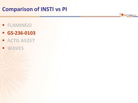 Comparison of INSTI vs PI  FLAMINGO  GS-236-0103  ACTG A5257  WAVES.