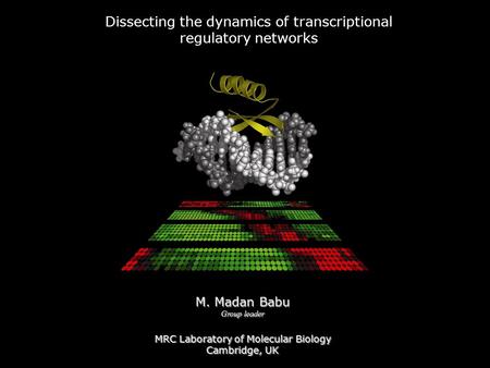 Dissecting the dynamics of transcriptional regulatory networks MRC Laboratory of Molecular Biology Cambridge, UK MRC Laboratory of Molecular Biology Cambridge,