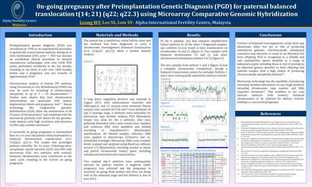 TEMPLATE DESIGN © 2008 www.PosterPresentations.com 0n-going pregnancy after Preimplantation Genetic Diagnosis (PGD) for paternal balanced translocation.