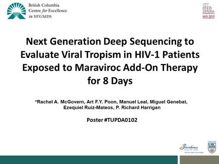 Next Generation Deep Sequencing to Evaluate Viral Tropism in HIV-1 Patients Exposed to Maraviroc Add-On Therapy for 8 Days *Rachel A. McGovern, Art F.Y.