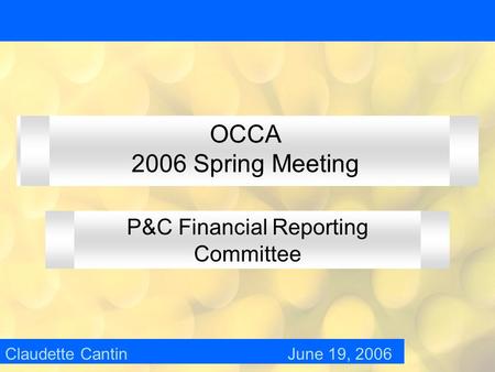 OCCA 2006 Spring Meeting P&C Financial Reporting Committee Claudette Cantin June 19, 2006.