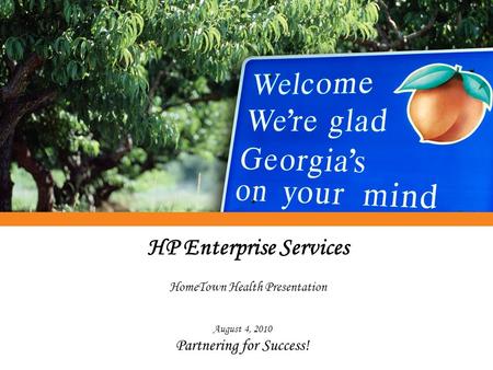 HP Enterprise Services HomeTown Health Presentation August 4, 2010 Partnering for Success!