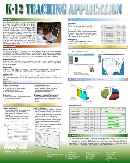 Client Ames Community School District Faculty Advisors Dr. John Lamont Prof. Ralph Patterson Dr. Gregory Smith Application Team Justin Brown Amy Joines.