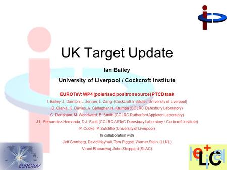 Ian Bailey University of Liverpool / Cockcroft Institute UK Target Update EUROTeV: WP4 (polarised positron source) PTCD task I. Bailey, J. Dainton, L.