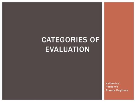 Katherine Perdomo Alanna Pugliese CATEGORIES OF EVALUATION.