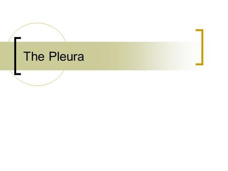 The Pleura. A mesothelial surface lining the lungs and mediastinum Mesothelial cells designed for fluid absorption Hallmark of disease is the effusion.