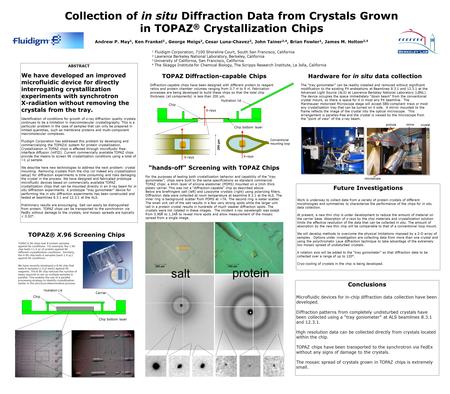 “hands-off” Screening with TOPAZ Chips For the purposes of testing both crystallization behavior and capability of the “tray goniometer”, chips were built.