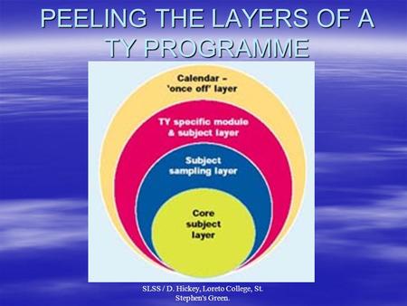 SLSS / D. Hickey, Loreto College, St. Stephen's Green. PEELING THE LAYERS OF A TY PROGRAMME.