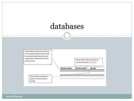 Databases macaully havery. What is a database A database is an organized collection of data. The data are typically organized to model and supports this.