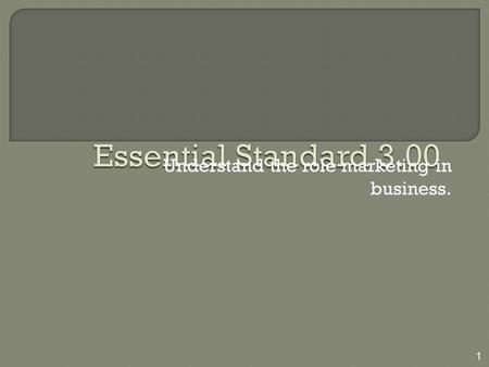 Understand the role marketing in business. 1. Understand principles of marketing. 2.